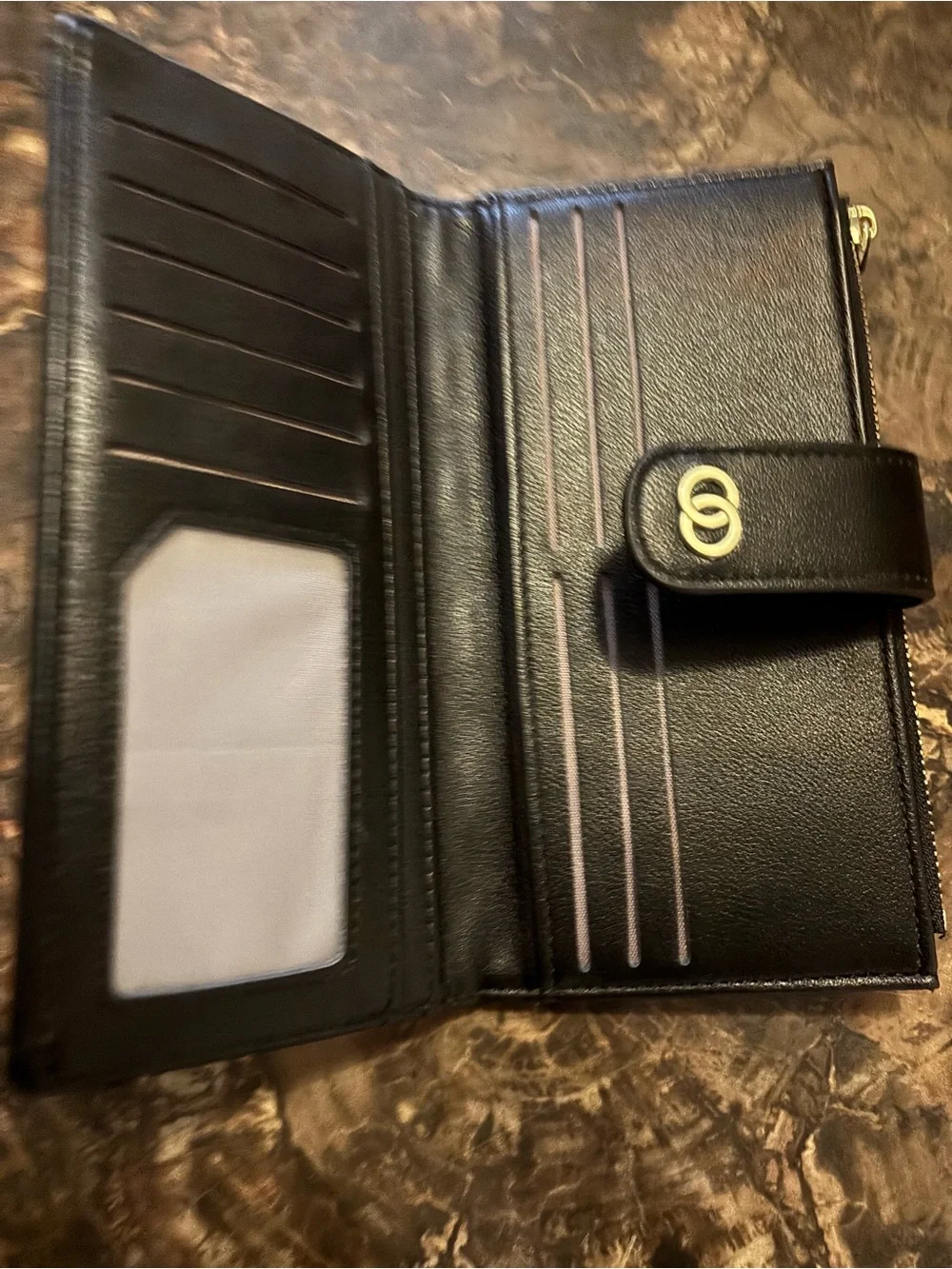 Black Quilted Women’s Wallet with Gold Accent